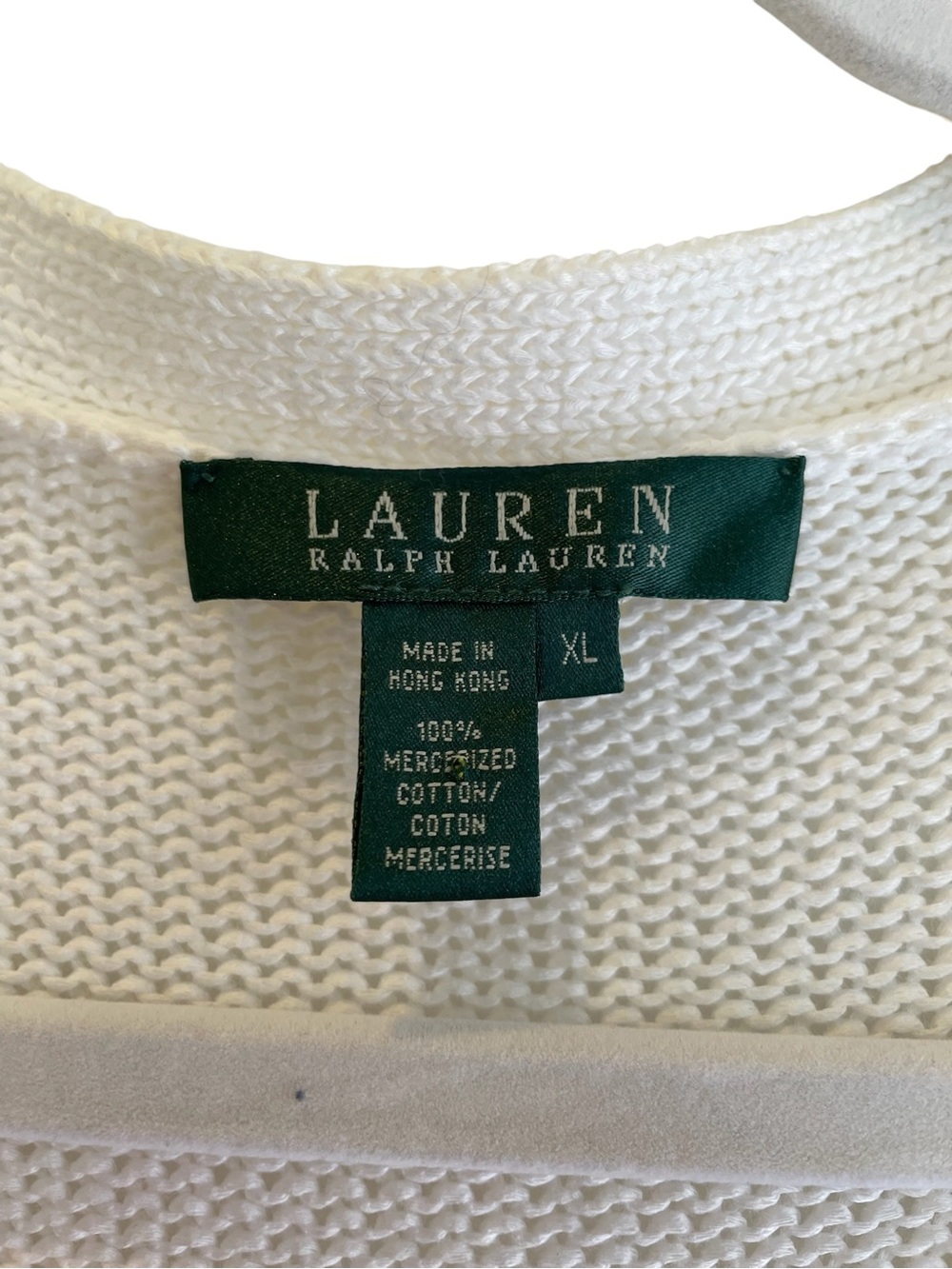 Lauren Ralph Lauren White Cardigan Sweater with Silver Turquoise Button